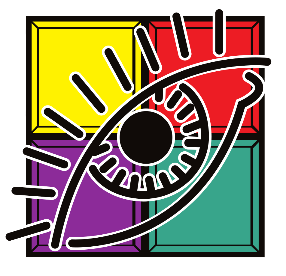 colorful baker eye logo: a 4 quadrant grid featuring bright yellow, bright red, teal, and purple, with a stylized black and white eye on top