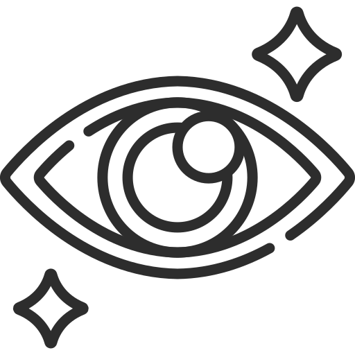 black line icon of an eye with sparkles nearby